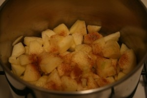 diced apples, ready to cook down for apple fritters