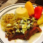Grilled Flank Steak with Onions and Blue Cheese